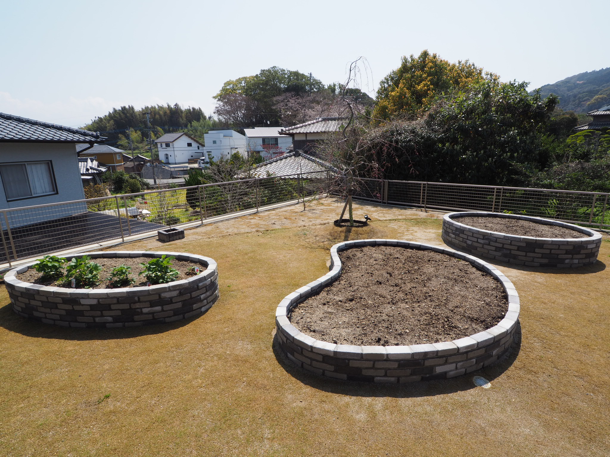 曲線的なデザインの花壇